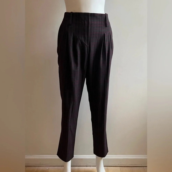 Suite Blanco Pleated Check Plaids Ankle Pants Trousers Burgundy Purple US 6 NWT - Picture 1 of 11
